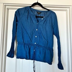 J. Crew Indigo Blue Button-Front Drawstring Blouse